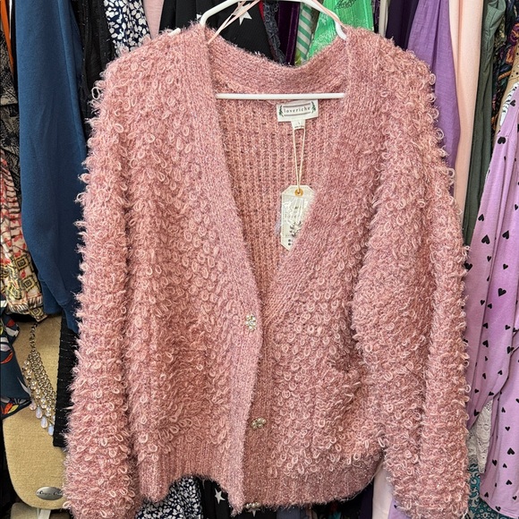 Forever 21 Sweaters - Loveriche SZ L Fuzzy Pink Cardigan W/ Pockets NWT